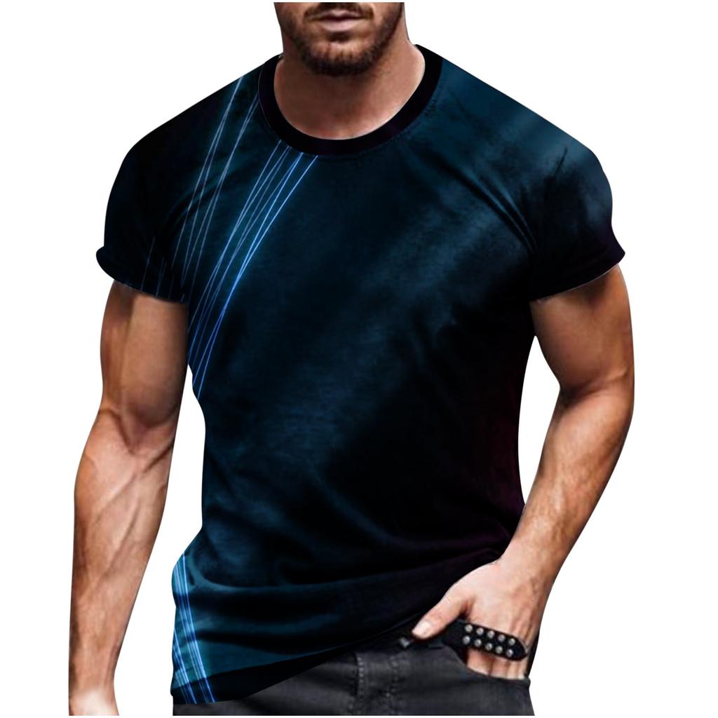 Sommer Rundhals 3D Linienverlauf Druck Top Modische Lässige Kurzarm Herren T-Shirts