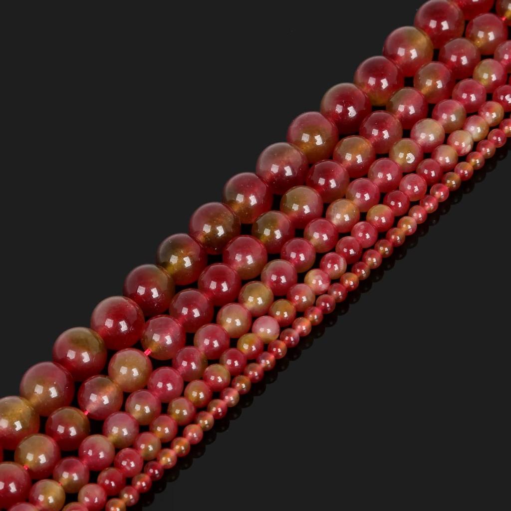 Natural Loose Stone Watermelon Crystal Round Beads for Jewelry Making 15'' Strand 4/6/8/10/12mm