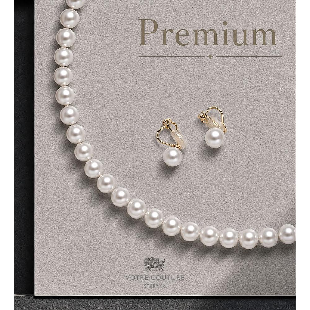 VOTRE COUTURE Pearl Necklace and Earrings, 8mm, Made in Japan, Suitable for Formal Occasions,