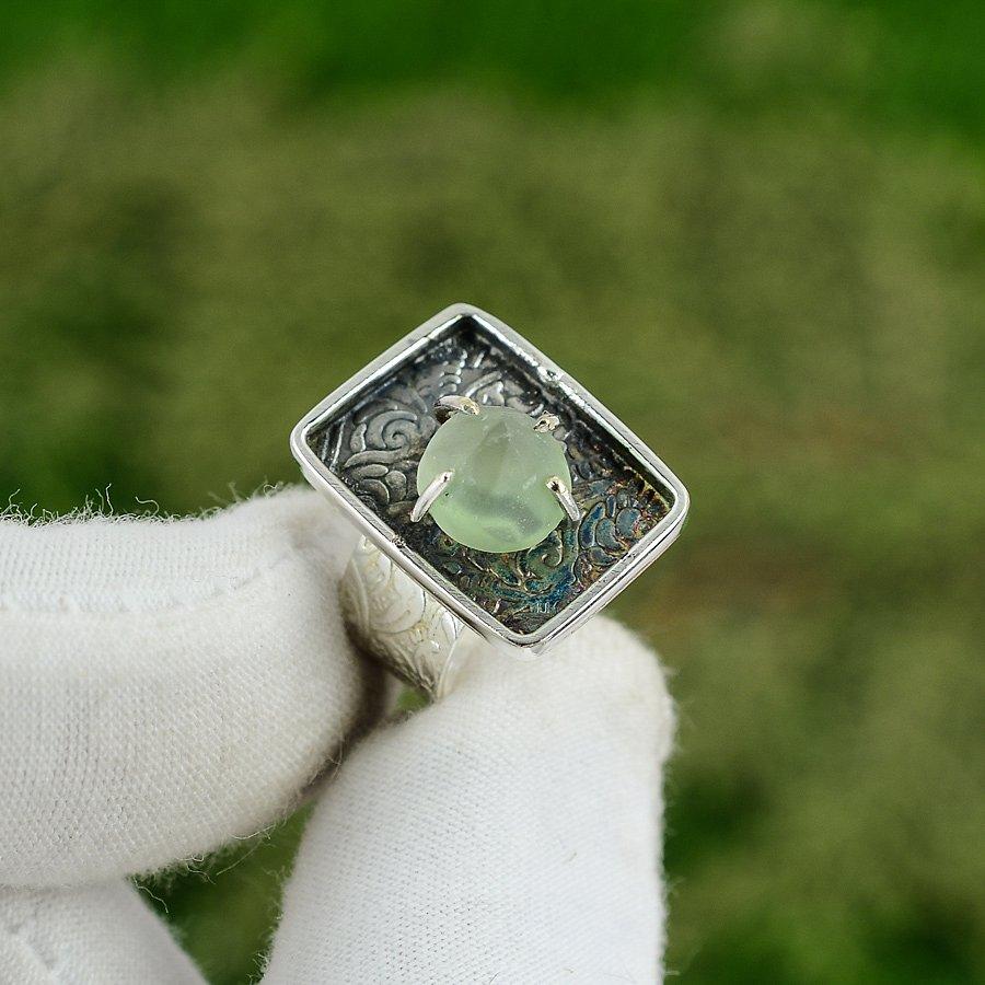 Gift For Women Statement Adjustable Ring 925 Silver Natural Prehnite Rough Adjustable