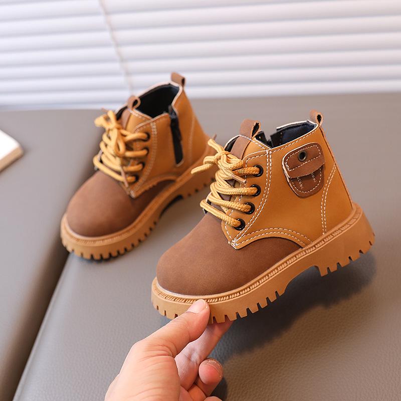 Autumn Kids' Colorblock Ankle Boots - British Style with Side Zipper for Boys and Girls