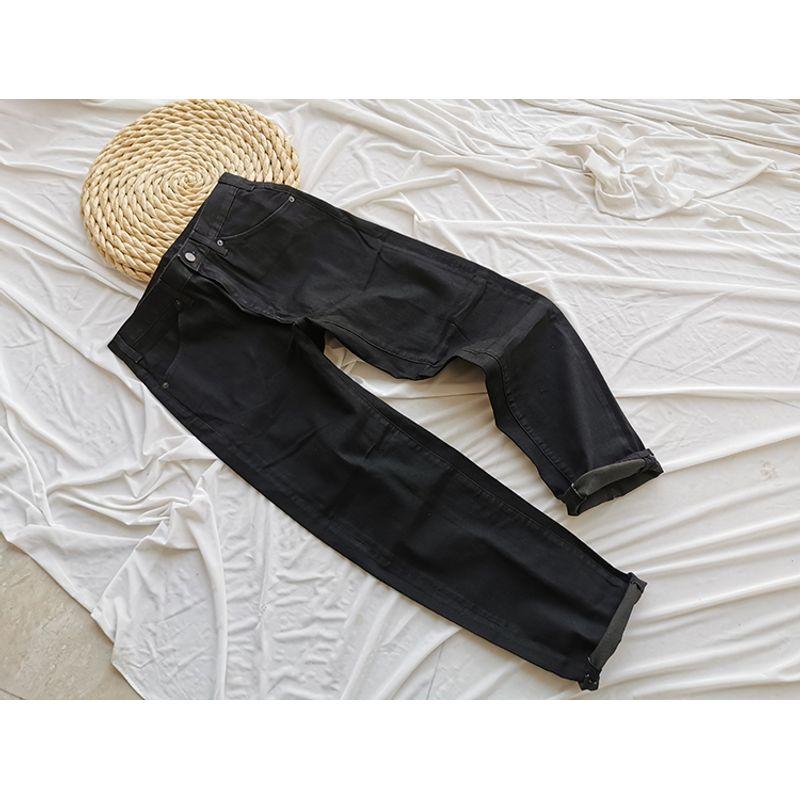 

Foreign Order Cut Label UJIA Patchwork Black High Waist Elastic Unbound Couple Loose Washed-out Daddy Denim U Family Patchwork Torre Pants-Black(X5Y2) 30
