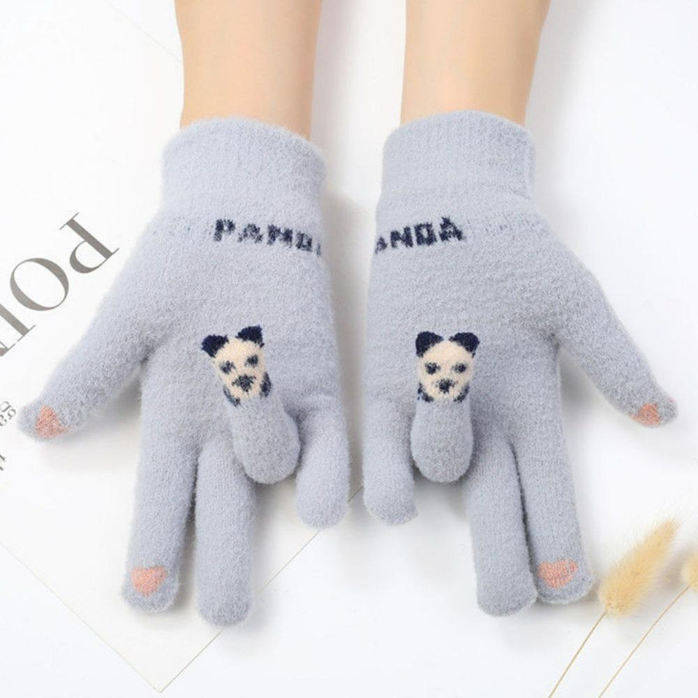

Plush Winter Gloves for Girls - Cute Soft Knitted Cold-Resistant Touchscreen-Compatible Warm for Cycling&Autumn-Winter Daily Use серый