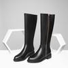 Krazing Pot Cow Leather Autumn Winter Shoes Thick Med Heels Big Size 45 Size 44 Zipper Decoration Concise Style Women Keep Warm Knee Boots