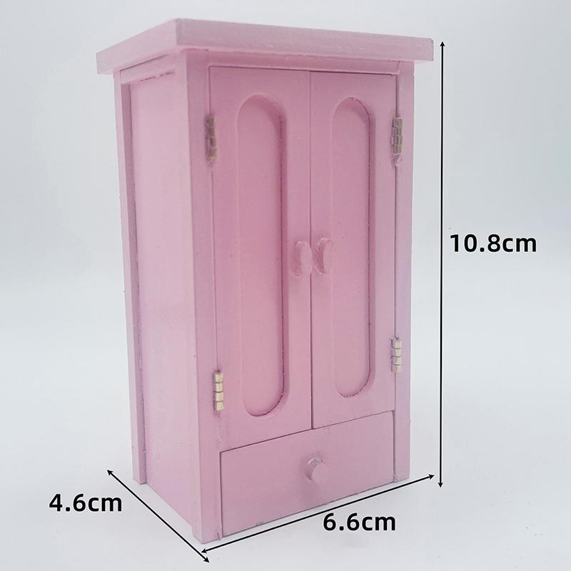 Dollhouse Bedroom Pink Mini Wooden Wardrobe Model Dollhouse Miniature Furniture Decor Diy Scene Accessories Toy