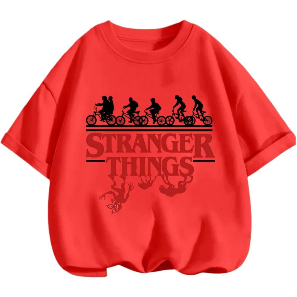 Summer Casual Crew Neck T Shirt Kawaii Cartoon Design Children Stranger Things Short Sleeve Tops Boys Girls