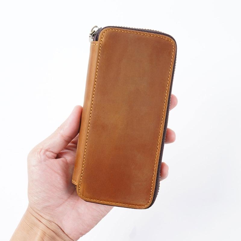 Hard Shell Leather Pencil Case Zipper Pen Case 3 Pen Slots Large Compartment