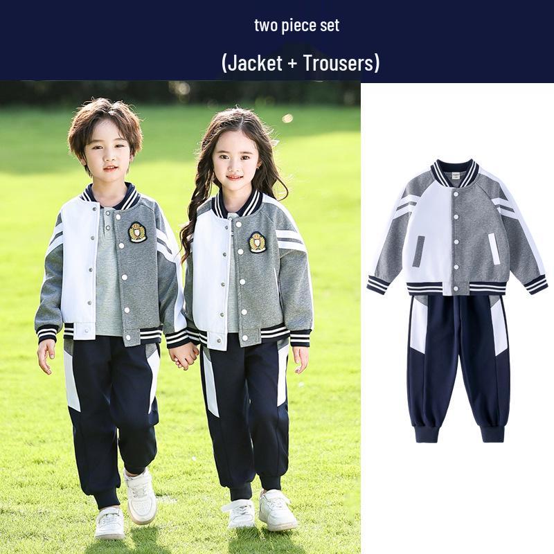 Gray and Wine Red Spring/Autumn Kindergarten & Elementary School Graduation Sports Uniform