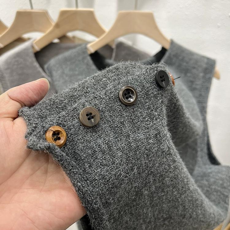 Dimanaf 2025 Høst Dame Knapper Ermeløs Vest Gensere Stil Løs Strikk Casual Genser