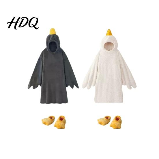 Goose Onesie Costume 1 Set Blanket Hoodie Unisex Cartoon Pajamas Set Oversized Soft Warm Adult Hooded Bodysuit with Yellow Beak Design Winter Party