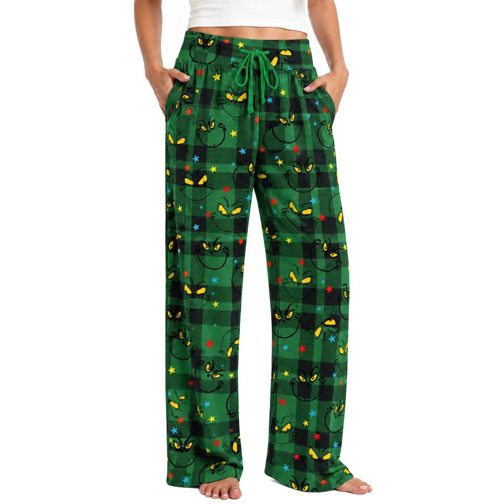 Women's Christmas Pajama Pants Funny Cozy High Waist Sleep Bottoms for Holiday Lounging