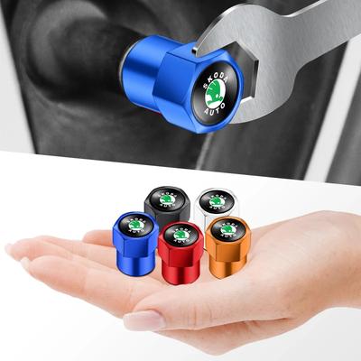 SEHX4 4Pcs Car Logo Wheel Air Valve Stem Caps For Octavia A5 Superb Old Febia Roomster 2013 2005-2008 Rapid Roomster Kodiaq Yeti