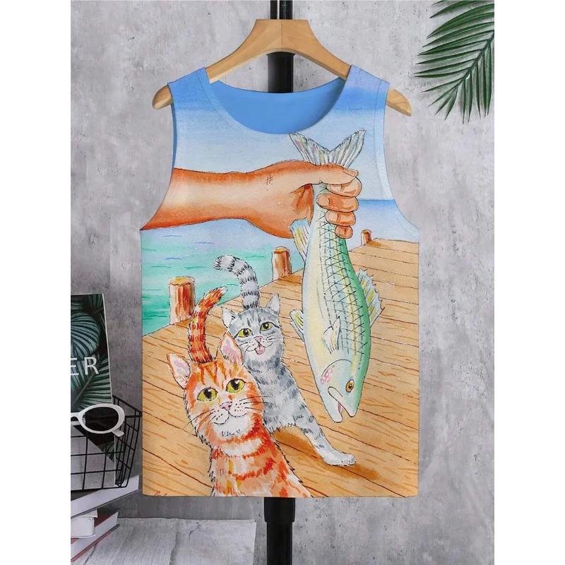 Summer Round Neck Funny Animal Pattern 3D Printed Top Fashionable Casual Sleeveless Women's Tank Tops