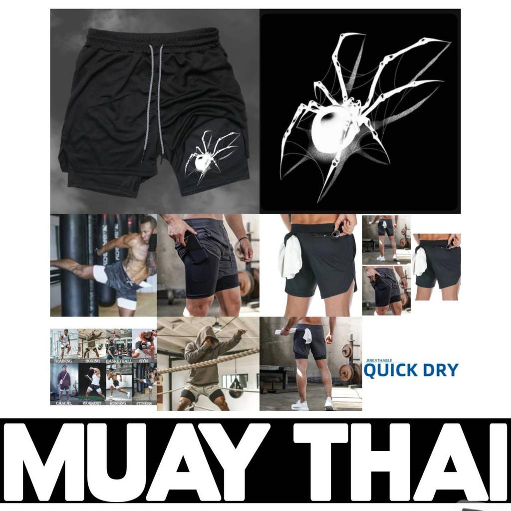 Spider Muay Thai Kick Boxing MMA Shorts Men Women Unisex Double Layer Quick Dry Breathable Sport Gym Fitness Workout