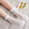 Spring and Summer Girls New Thin Breathable Comfortable Cotton Mesh Solid Lace Fashion Wooden Ear Edge Princess Socks