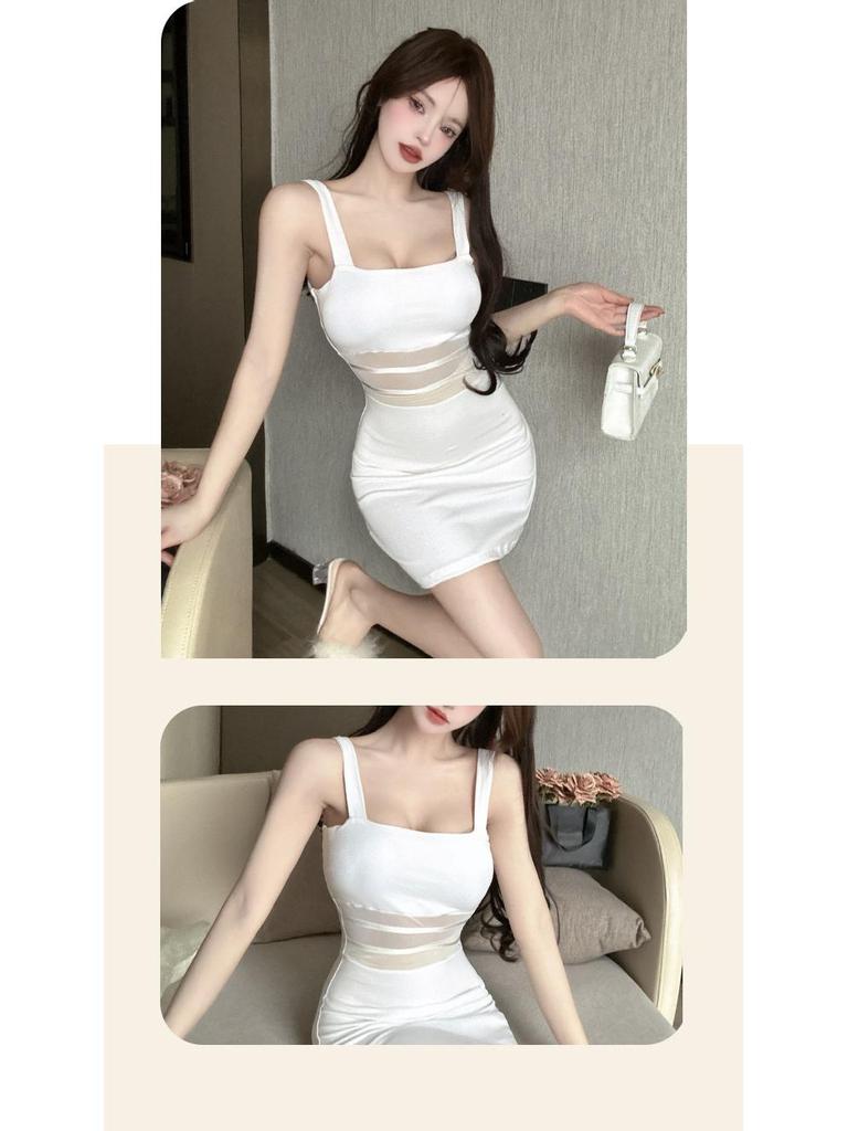 Elegant Mesh Patchwork Slim Fit Cotton Camisole Dress