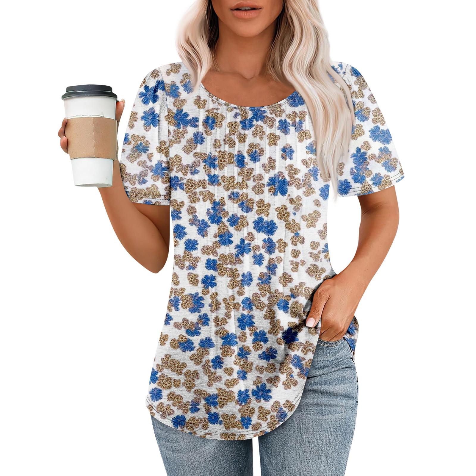 

Женская модная повседневная плиссированная футболка с коротким рукавом с принтом M белый