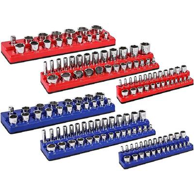 6-Piece Magnetic Socket Holder Set, Plastic Socket Organizer Tray with Magnetic Strips, Metric and SAE Sizes