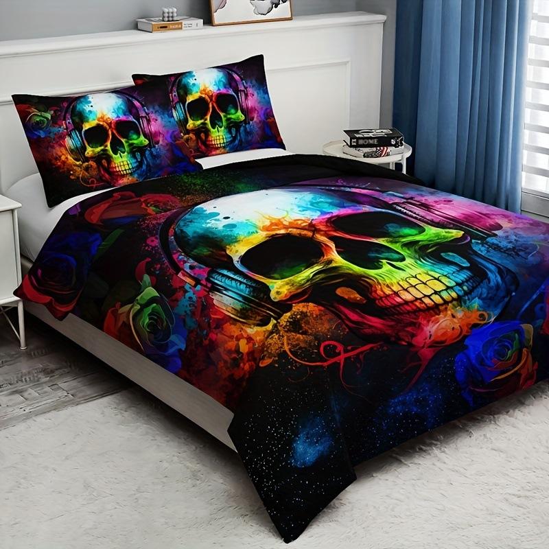 Color Skull Digital Printing Quilt Cover Bedding Home Textile Polyester Quilt Cover Three-Piece Set