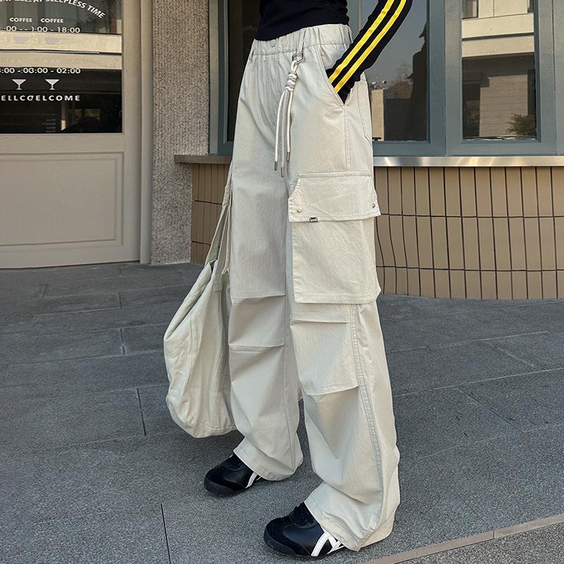 

Модные широкие брюки в стиле workwear для девочек-подростков - Весенне-осенняя мода L бежевый
