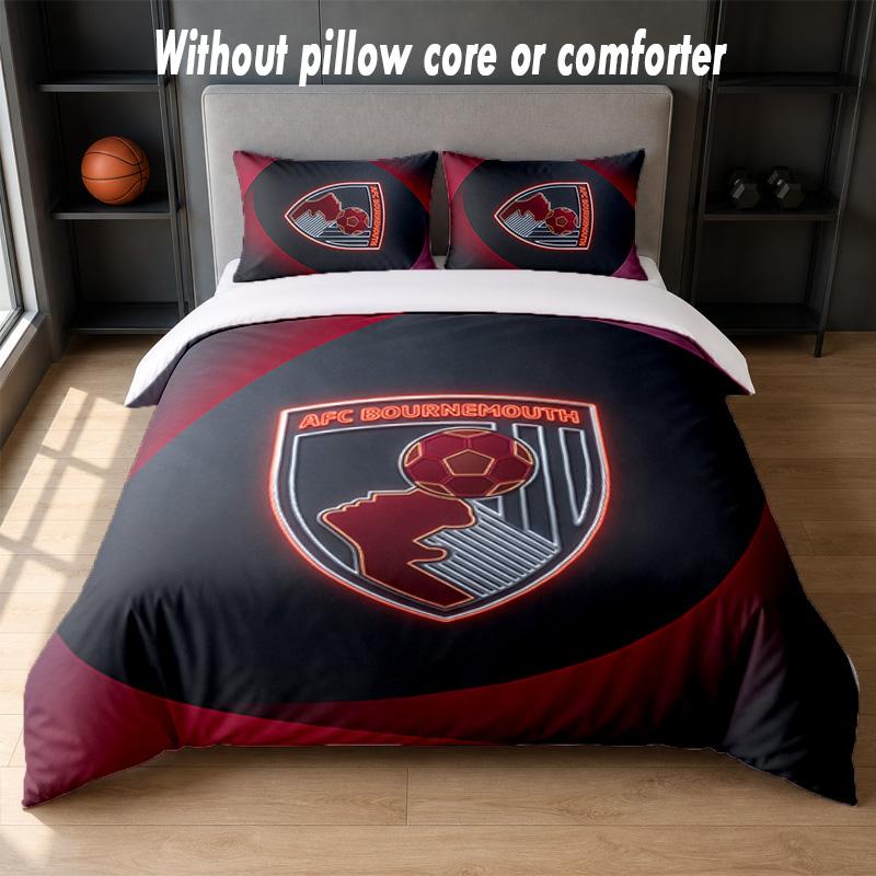 Bournemouth Football Design Bed Bedding Set 1 Duvet Cover + 2 Pillowcases Soft Breathable Household Bed Linens