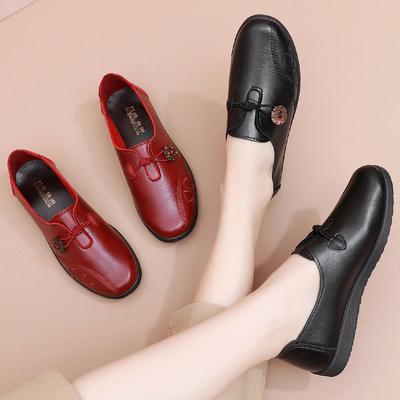 Frühlings- und Herbstschuhe Einzelne Schuhe Weiche Sohle Bequeme Flache Sohle Lederschuhe Damenschuhe im mittleren und höheren Alter Schaltmonat