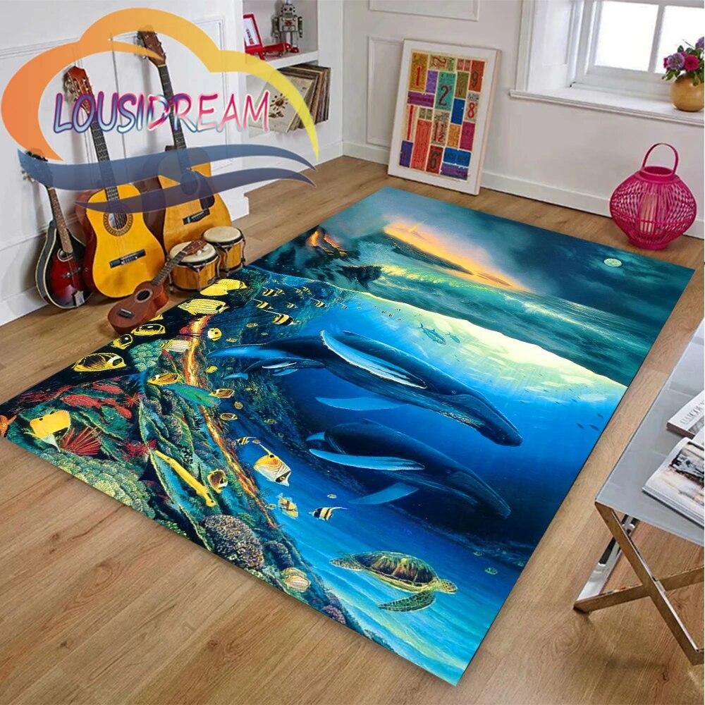Sea Animal World Koberec Delphinidae Koberec Oceanic Delfíni Obývací pokoj Ložnice Velká plocha Měkká 3D módní dekorace Mat
