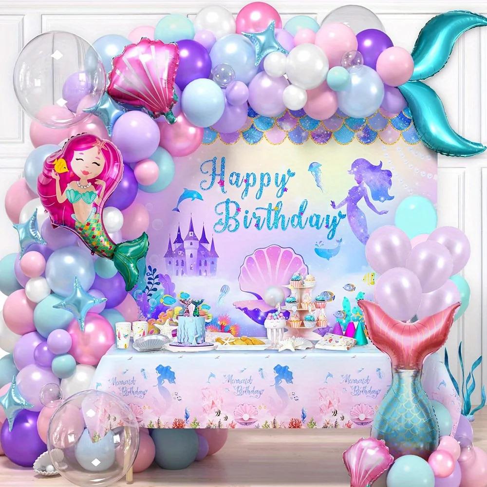 DecorVerve 137 Pieces Mermaid Balloon Garland Arch Kit Princess Birthday Party Decoration Indoor and Outdoor Balloon Decoration
