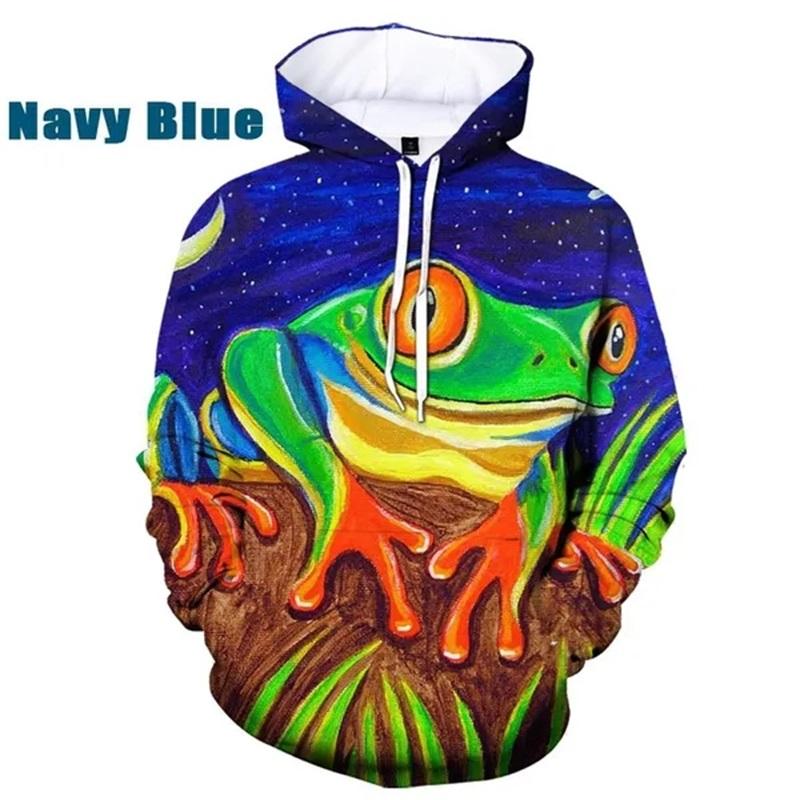 Mode Huvtröjor 3D Tryck Groda Djur Grafiska Huvtröjor Casual Plus Size Pullover Sweatshirts Toppar Herr Heltryckt Huvtröja