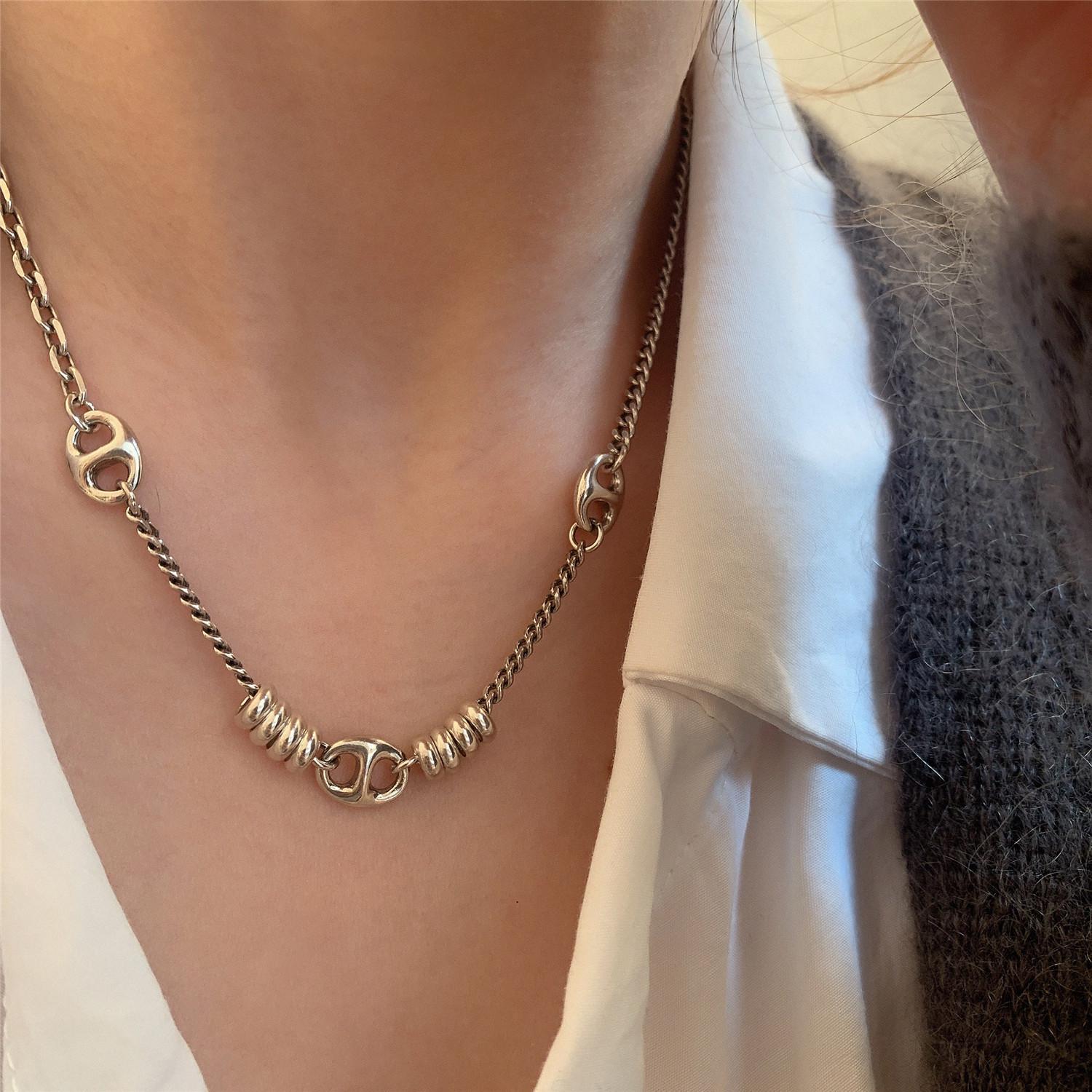 

Yinruitai S925 Стерлинговое Серебро Ретро Ожерелье Женское с Плетением Свиной Нос - Легкая Роскошь, Высококлассный Дизайн 925 Sterling Silver