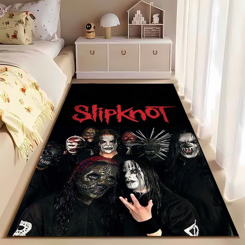 Area Rug, Slipknot Band Members Masks Red Logo Nu Metal Group Photo Print, Man Cave Decor, Non-Slip Mat