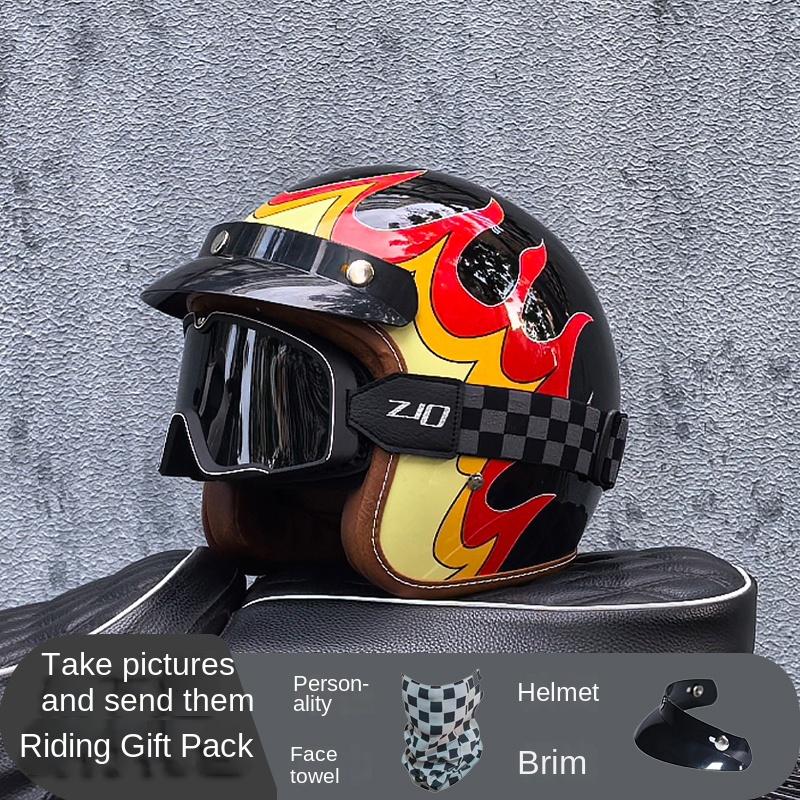 Vintage Motorcycle Helmet 3/4 Half Helmet Certified Motorcycle Helmet for Men and Women