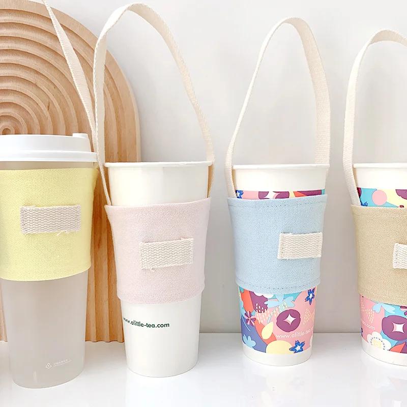 Beverage Cup Tote Bag Mug Sleeve Wrap Colorful Canvas Easy-take Cup Set Beverage Cup Bag Durable Handmade Canvas Cup Bag Home