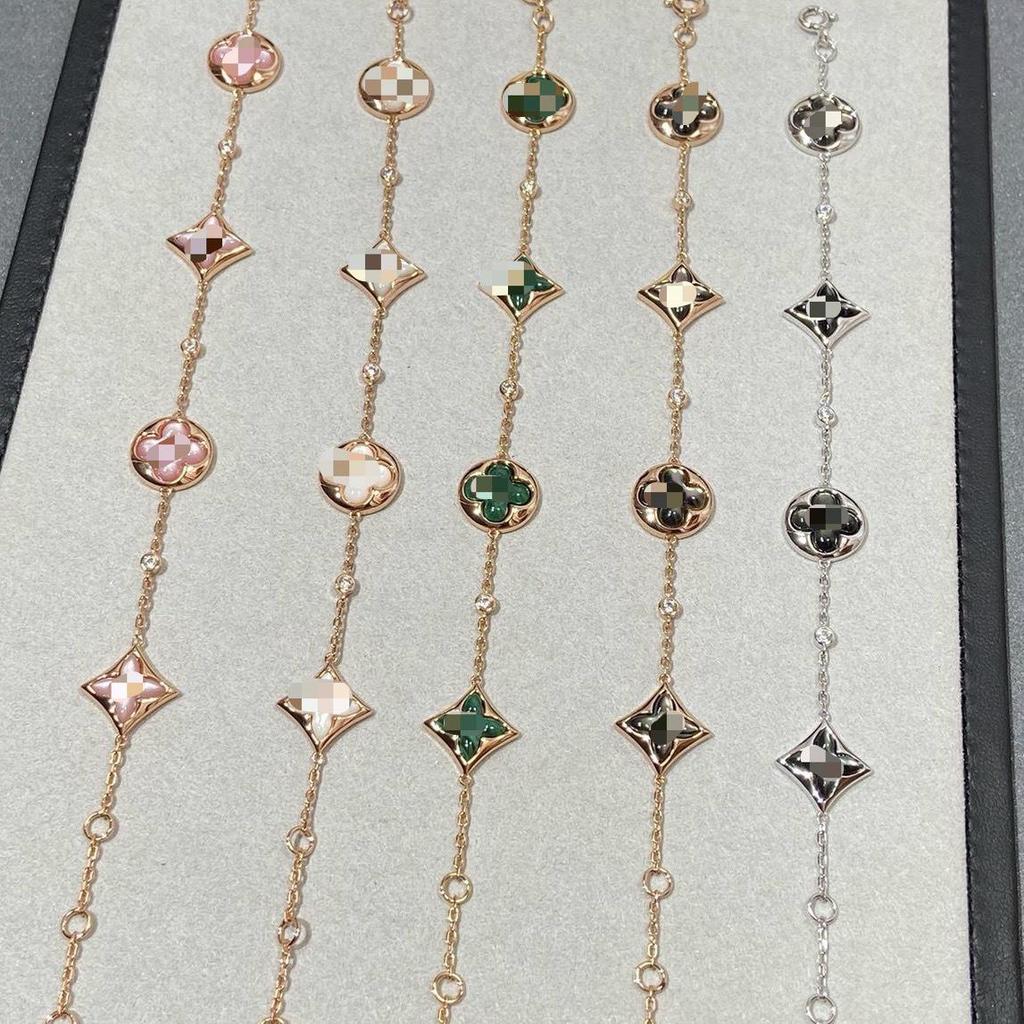 18K Rose Gold Plated Sterling Silver Bracelet with Four-Leaf Clover and Natural Mother-of-Pearl Elements, Non-Fading.