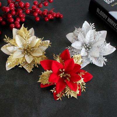 Sahte Çiçek Fantezi Parlak Renkli Kumaş Yapay Noel Çiçekleri DIY Glitter Sahte Çiçekler Düğün için Sahte Çiçek