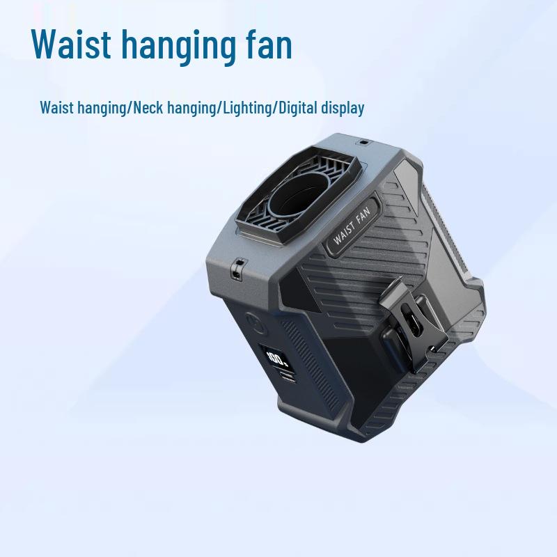 2026 Portable USB Rechargeable Waist/Neck-Hanging Mini Fan with Large Capacity Black 6000mAh