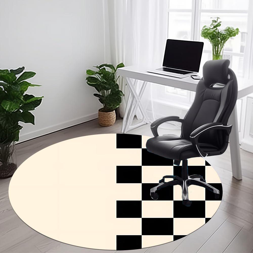 1pc Checkerboard Pattern Office Round Area Rug, Indoor Mat Suitable ForOffice, Under Office Chairs Bedroom Living Room Home Decor, Room Decot244
