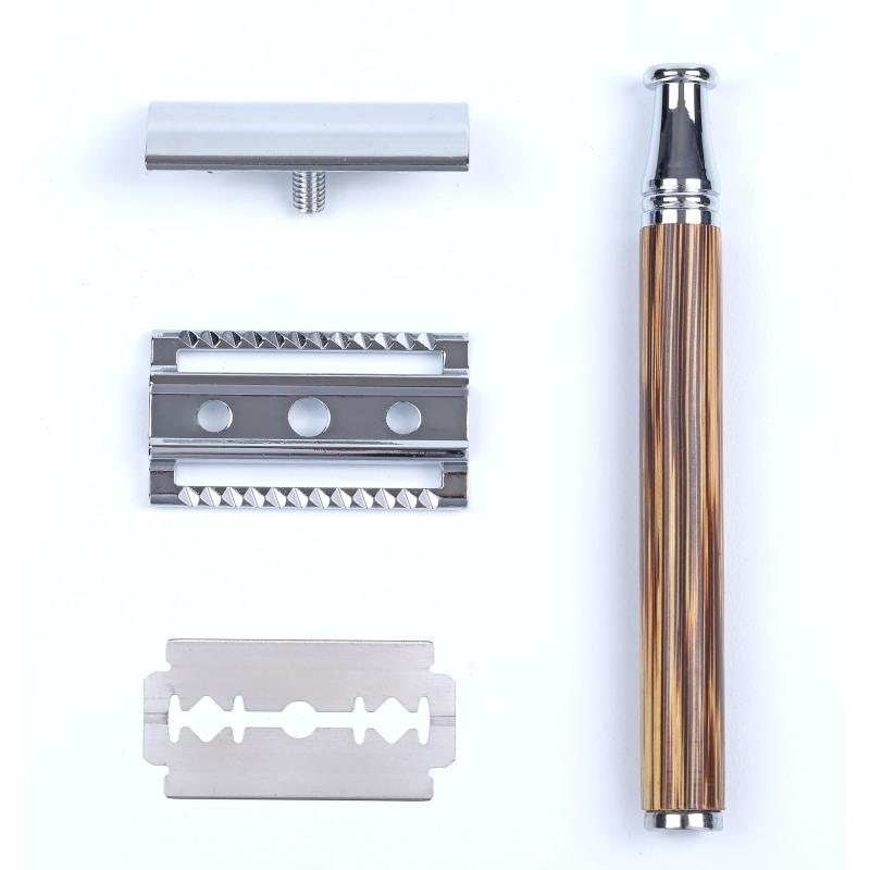 Vintage ξυριστική μηχανή από ανοξείδωτο χάλυβα διπλής όψεως λαβή μπαμπού λεπίδας Ξυριστική μηχανή ασφαλείας λεπίδα