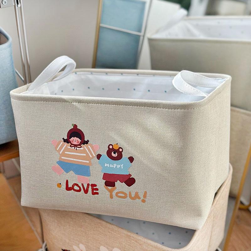 Foldable Cartoon Linen Storage Basket for Toys and Clothes