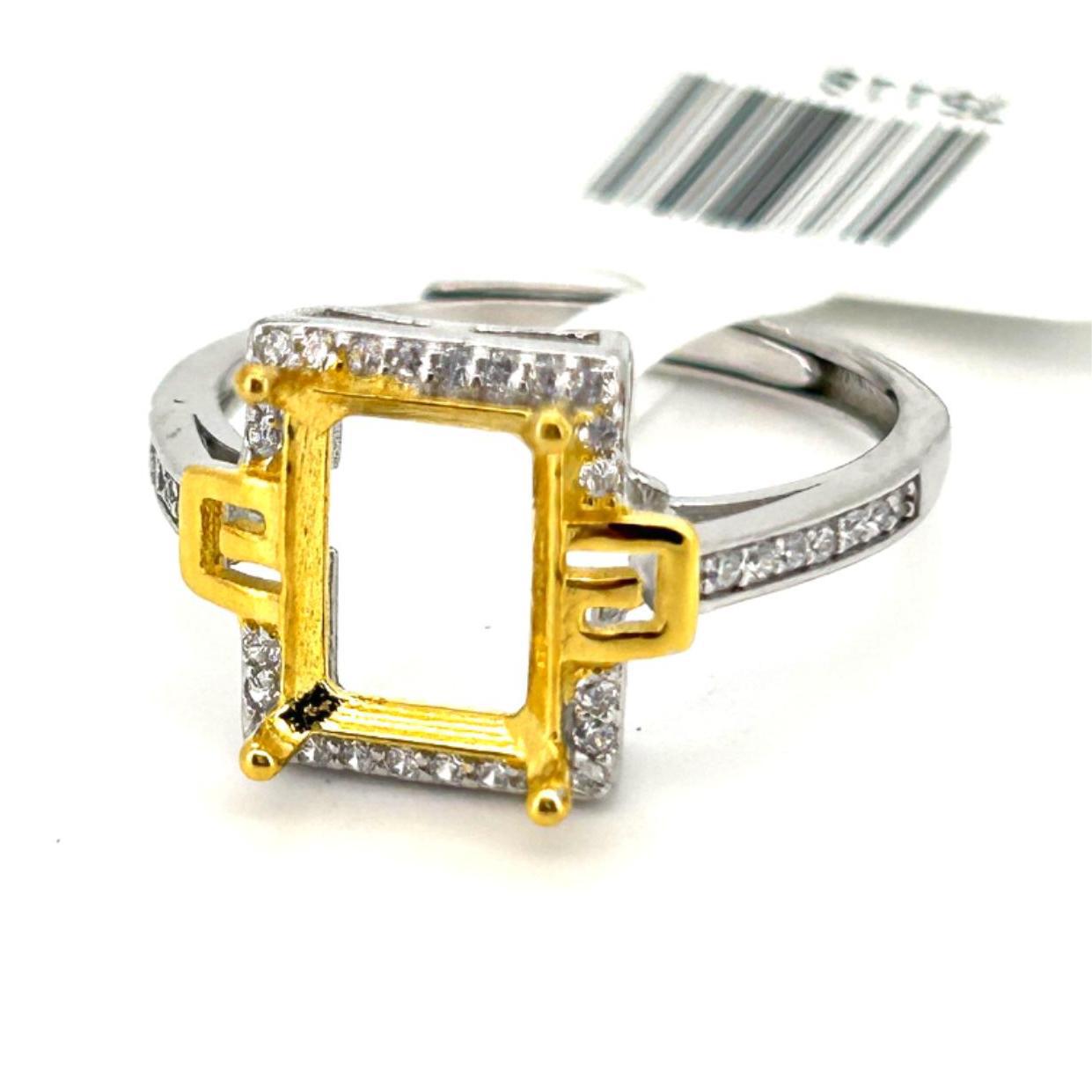 

S925 Sterling Silver Two-Tone Square Gemstone Ring Setting, 7x9 Adjustable
