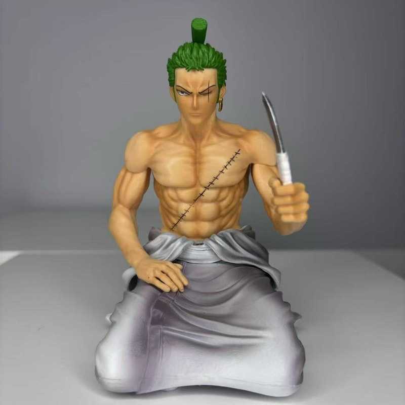 Neues Knieendes Bademantel Roronoa Zoro One Blade Flow Box-Set Anime-Statue Handgefertigtes Modell Schreibtisch-Sammlung Ornament Geschenk