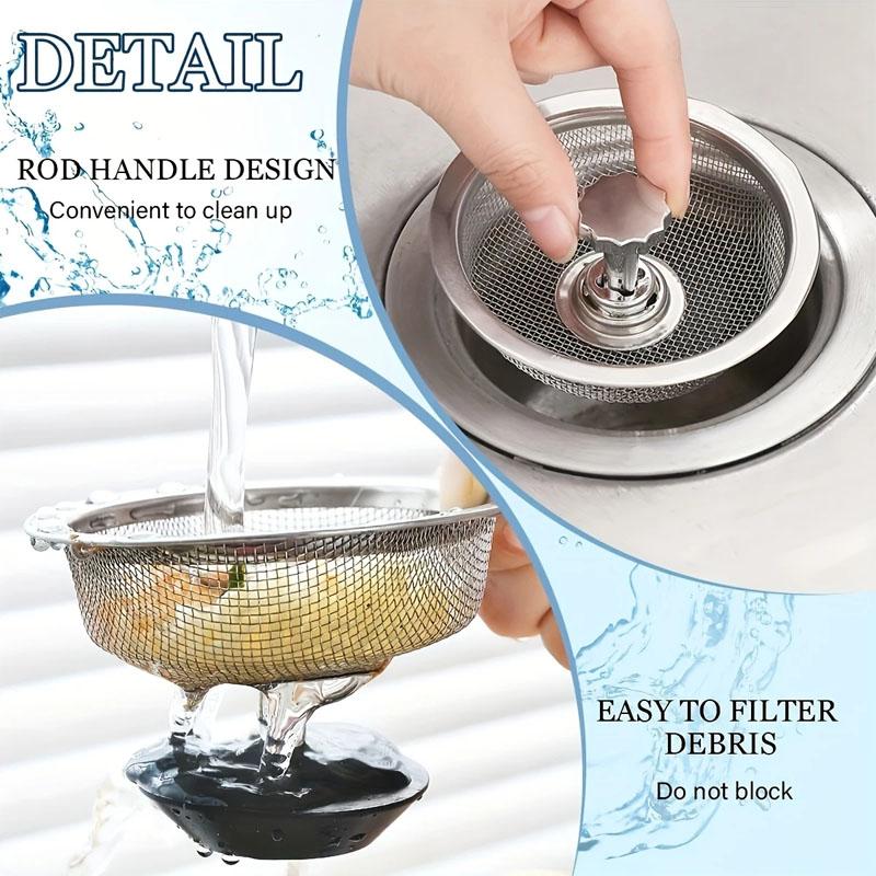 Sink Drain Filter 1-2pcs Kitchen Accessories With Handle and Plug Stainless Steel Food Catcher For Most Sink Drains Strainer