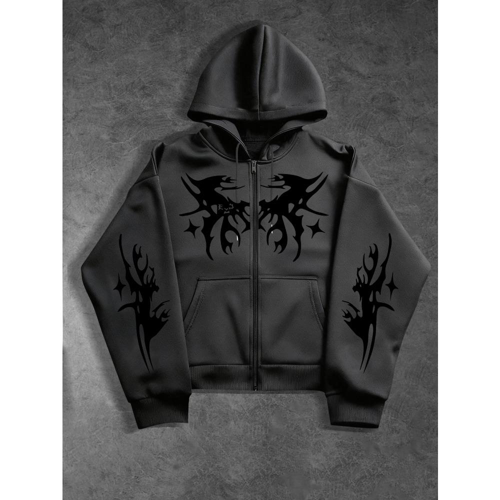 

Men S Gothic Dark Fashion Print Zip-Up Hoodie | Casual Streetwear, Fiber, Long Sleeve, Perfect for Casual Occasions XL