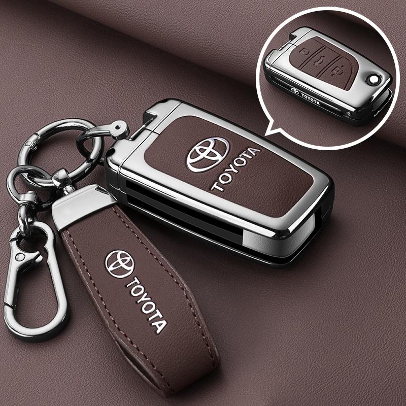 Leather Zinc Alloy Car Key Case for Toyota Corolla Hybrid 2021 Rav4 Land Cruiser Prado Camry Highlander Prius C-HR 2018+