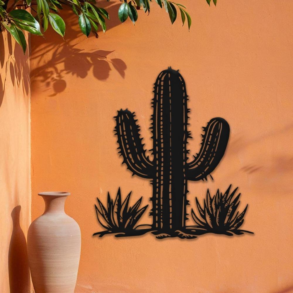 1 Stück 40 cm Schmiedeeisen Kaktus Wanddeko, Southwest Desert Art zum Aufhängen drinnen und draußen, Wohnzimmer Schlafzimmer Badezimmer Küche Terrasse Balkon Geschenk