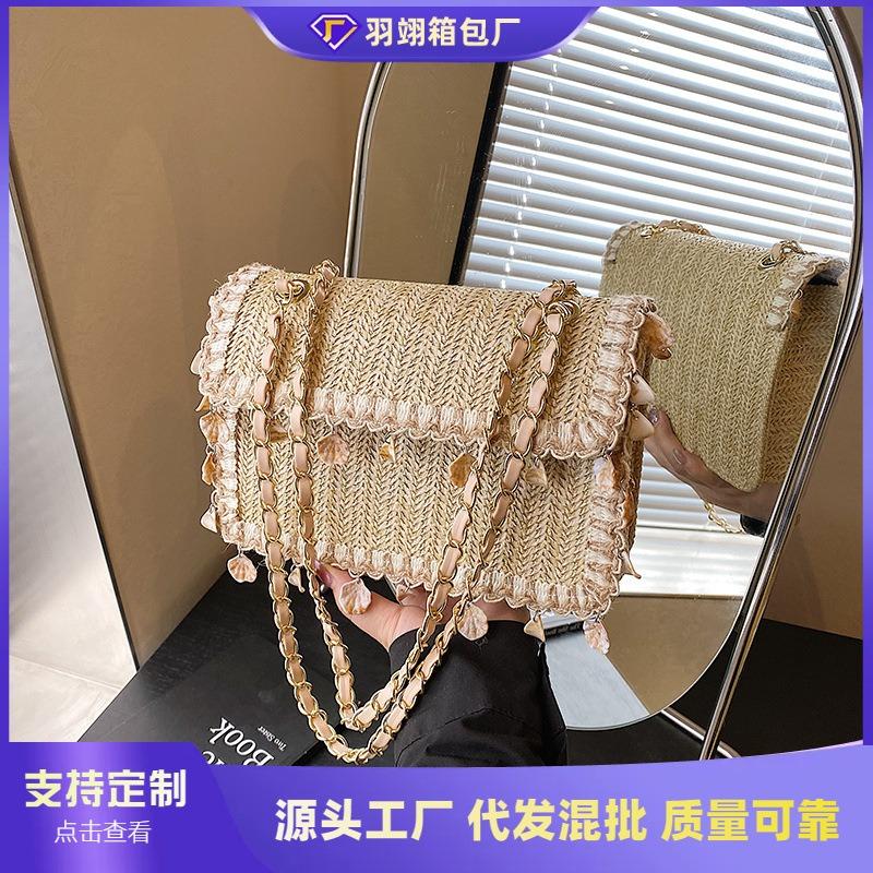 High-end woven bag women's new summer fashion fringed shoulder small square bag versatile messenger bag