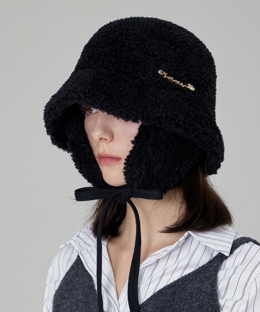 Bajal Safety Fin Sherpa Fur Flap Bucket Hat Black