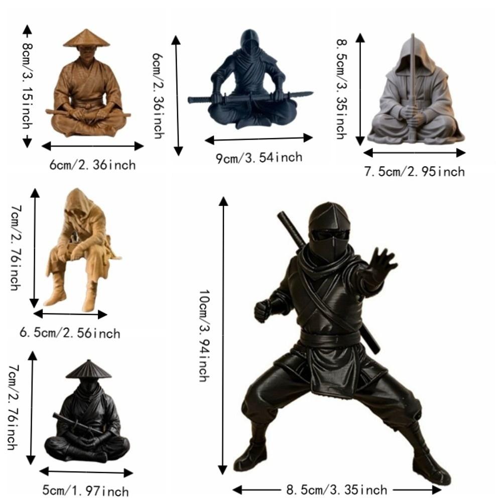 Sitting Pose Warrior Figurine 3D Printed Samurai Sculpture Creative Ninja Ornaments Home