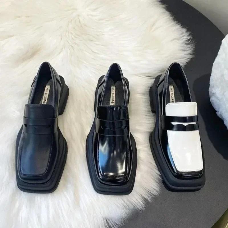 Women Luxury Loafers Fashion Square Toe Platform Moccasins Ladies Pumps Design Evening Party Heel Shoes Ladies Casual Loafers