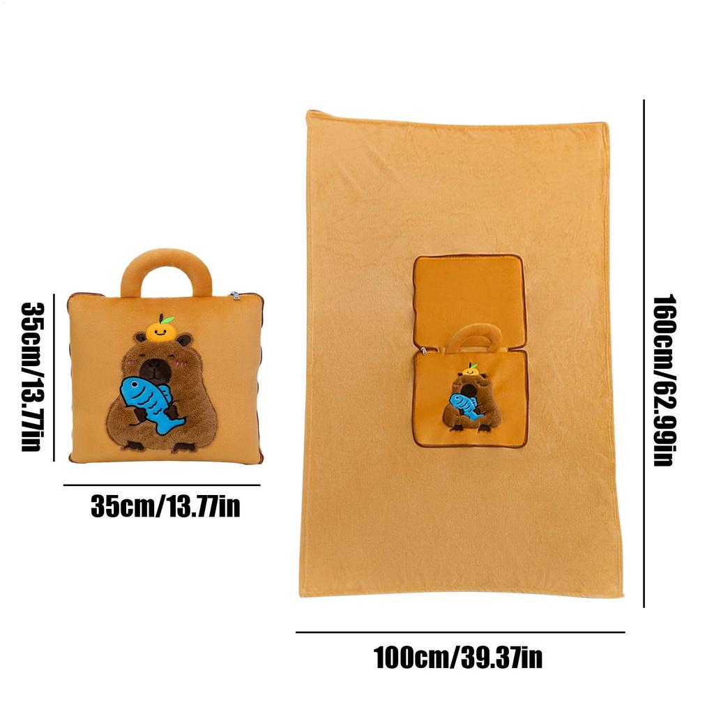 Travel Blanket And Pillow 2 In 1 Capybara Blanket For Airplane Travel Sleeping Mat Back Cushion Compact For Kids Adults Office